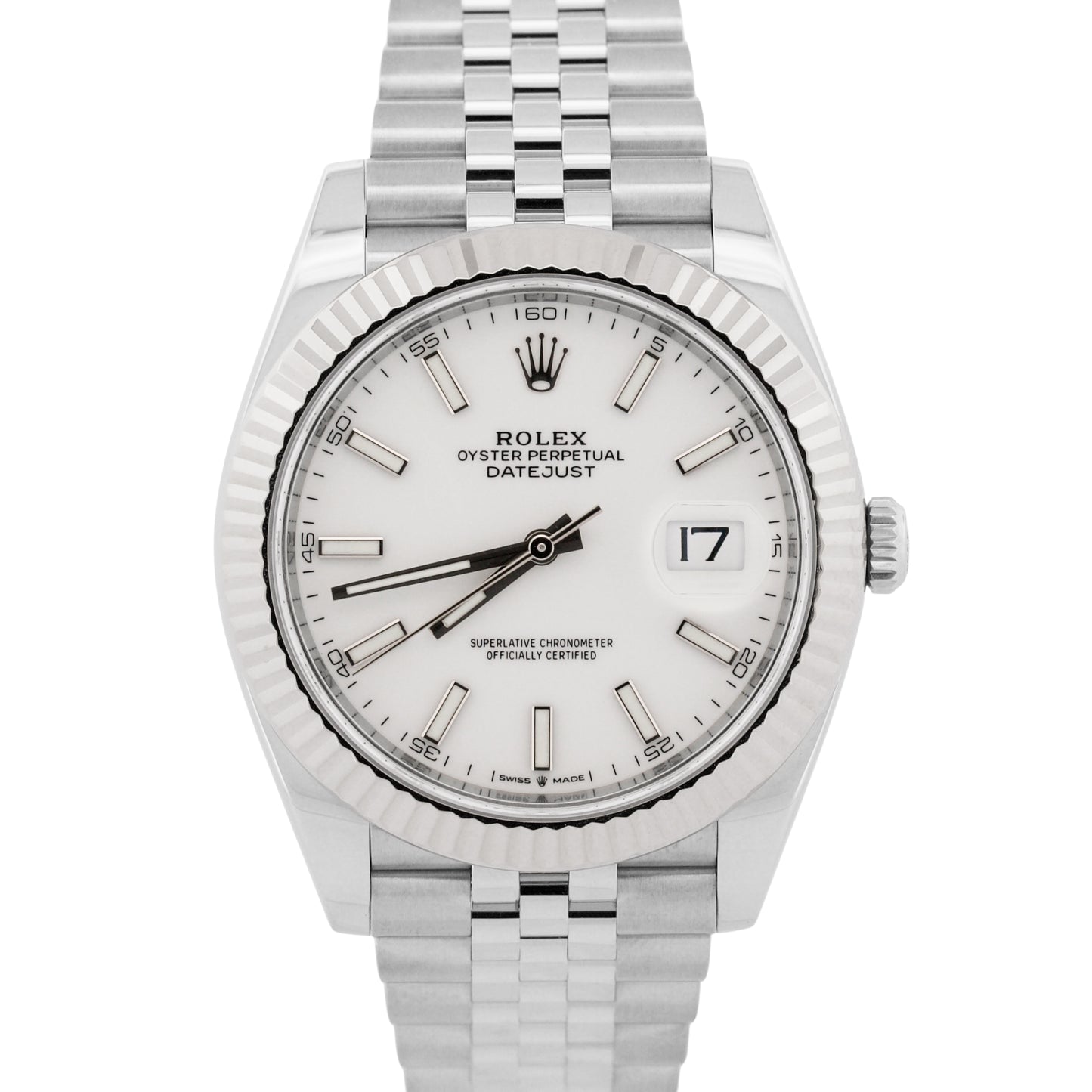2021 PAPERS Rolex DateJust 41 WHITE 18K Steel JUBILEE Fluted 41mm 126334 BOX