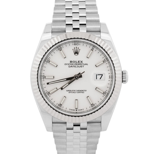 2021 PAPERS Rolex DateJust 41 WHITE 18K Steel JUBILEE Fluted 41mm 126334 BOX