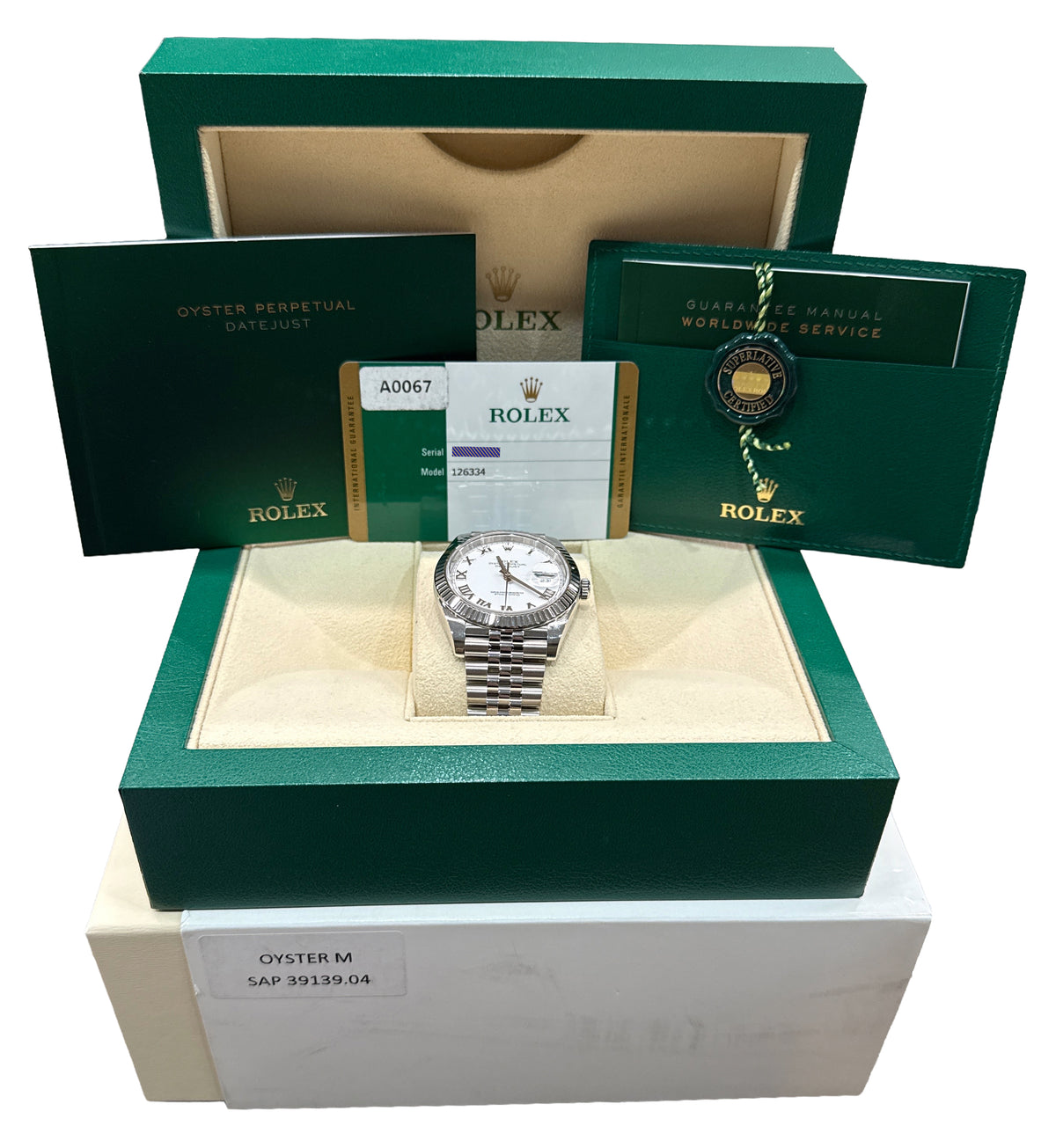 2019 Rolex DateJust 41 126334 White Roman 18K Steel Jubilee 41mm Box Papers