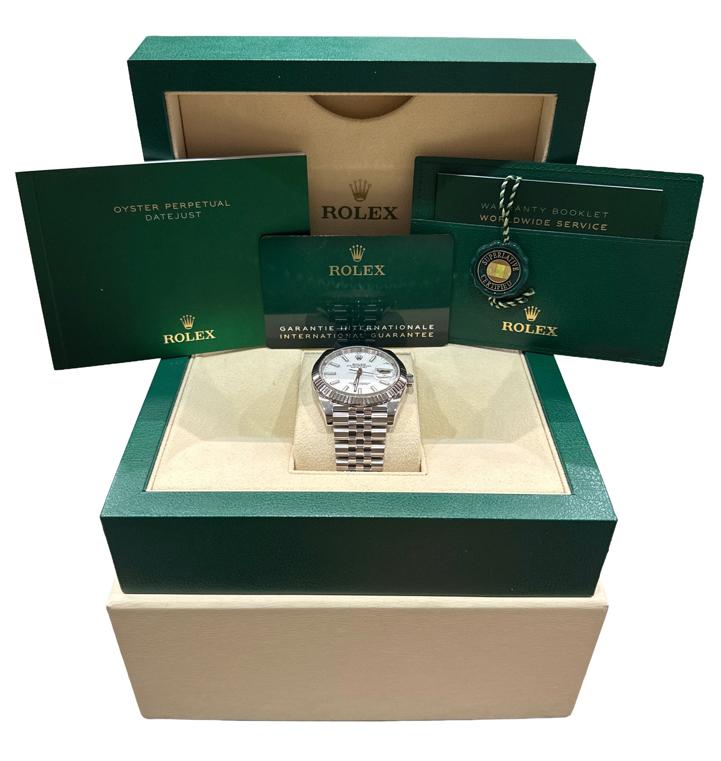 2021 PAPERS Rolex DateJust 41 WHITE 18K Gold Steel JUBILEE 41mm 126334 Watch BOX