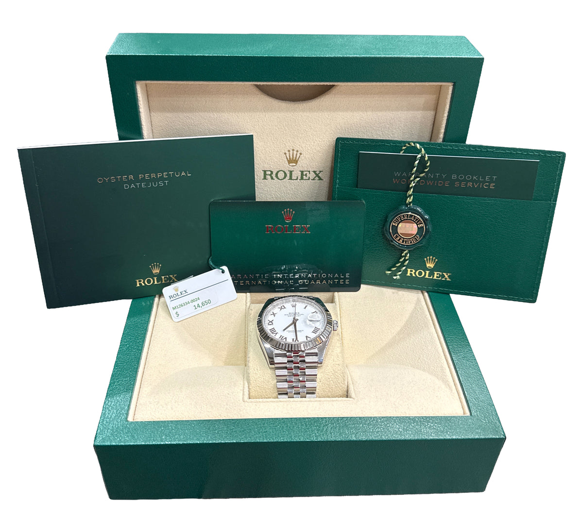 2023 Rolex DateJust 41 126334 White Roman 18K Gold Steel Jubilee 41mm Box Papers