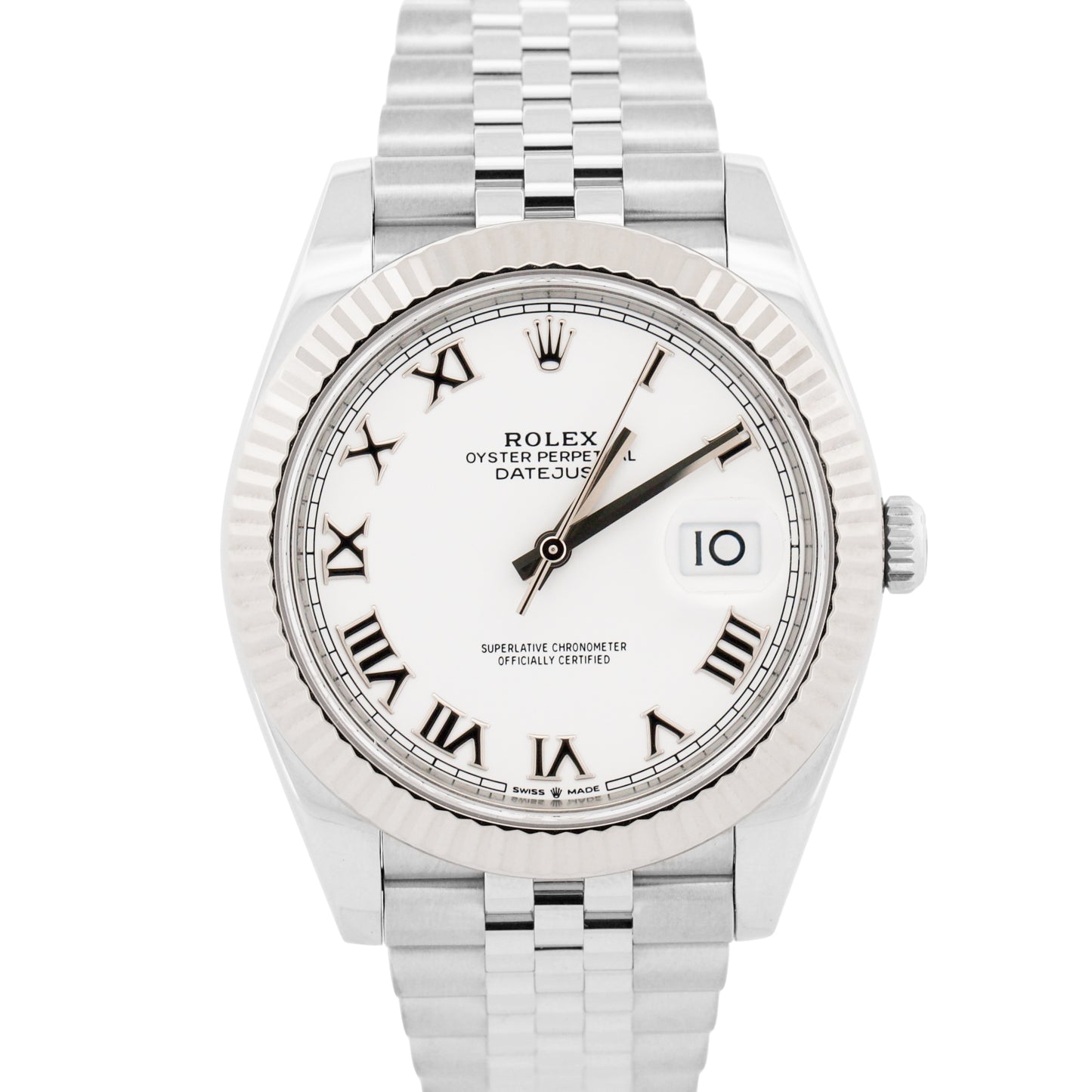 2021 PAPERS Rolex DateJust 41 WHITE ROMAN 18K Gold Steel JUBILEE 41mm 126334 BOX