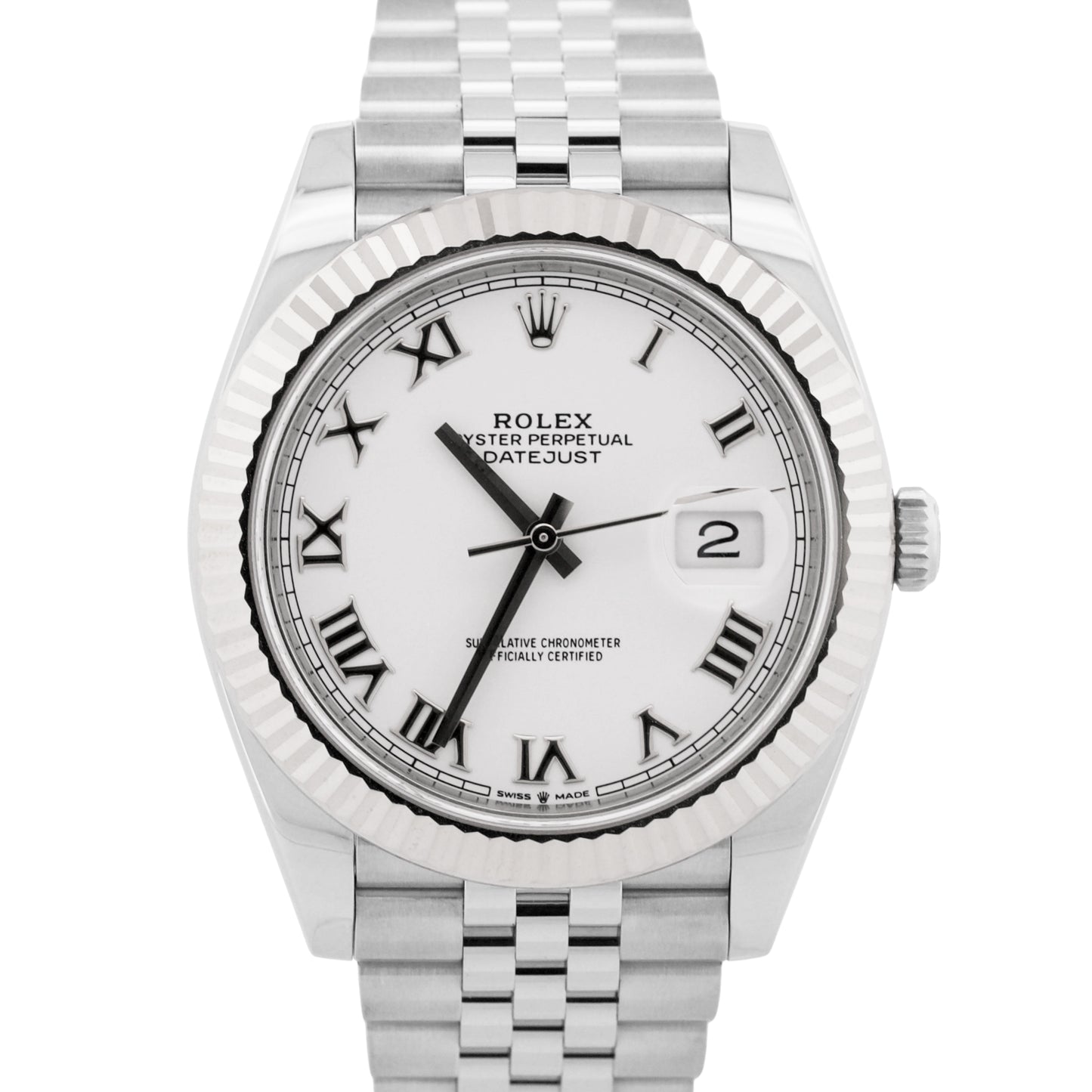 2021 PAPERS Rolex DateJust 41 WHITE ROMAN 18K Gold Steel JUBILEE 41mm 126334 BOX
