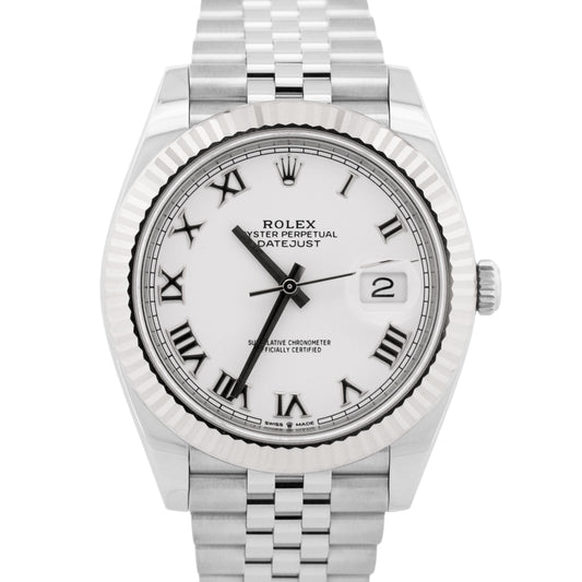 2021 PAPERS Rolex DateJust 41 WHITE ROMAN 18K Gold Steel JUBILEE 41mm 126334 BOX