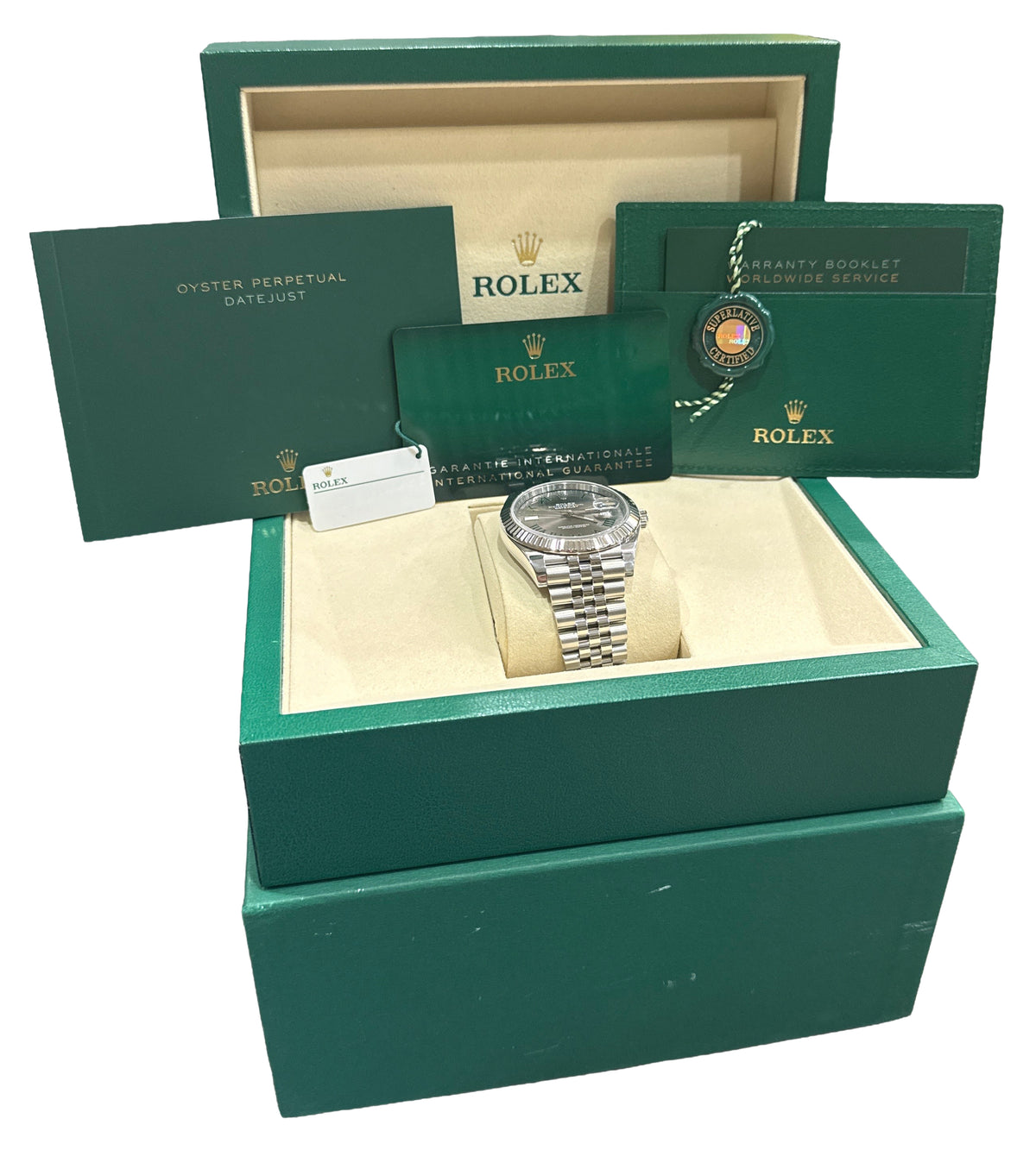2025 Rolex DateJust 126334 41mm Wimbledon Roman Steel Jubilee 18K Box Papers