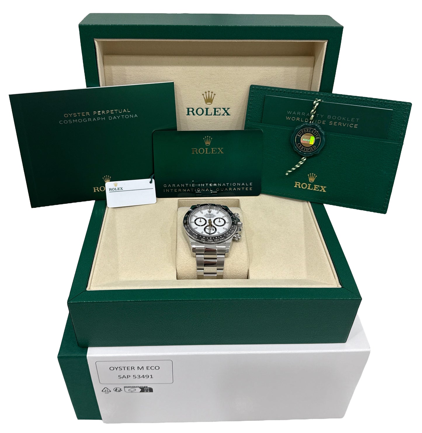 2025 PAPERS Rolex Daytona Cosmograph Steel PANDA White Steel 40mm 126500 LN BOX