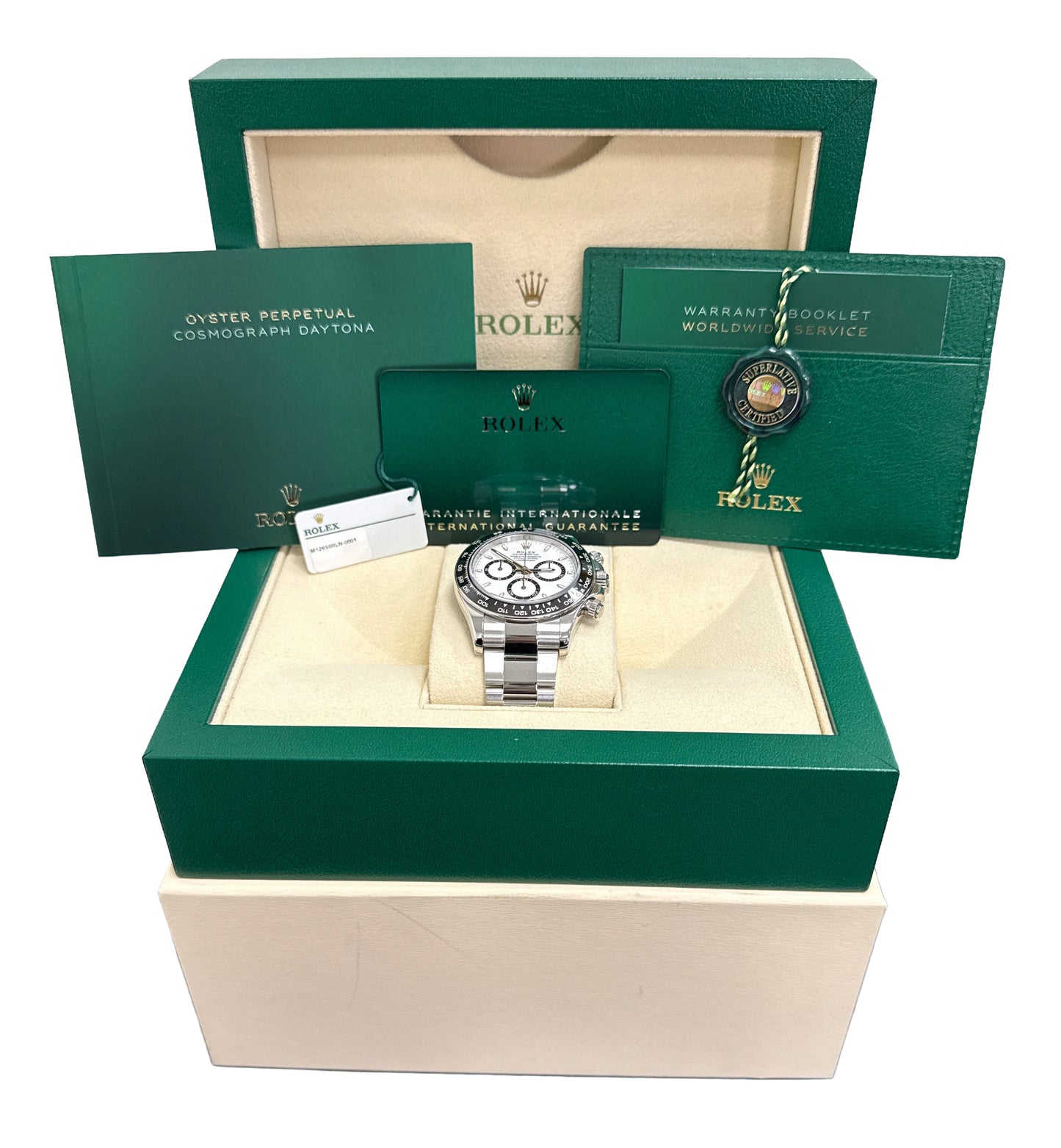 2024 PAPERS Rolex Daytona Cosmograph White PANDA Ceramic 40mm 126500 LN BOX