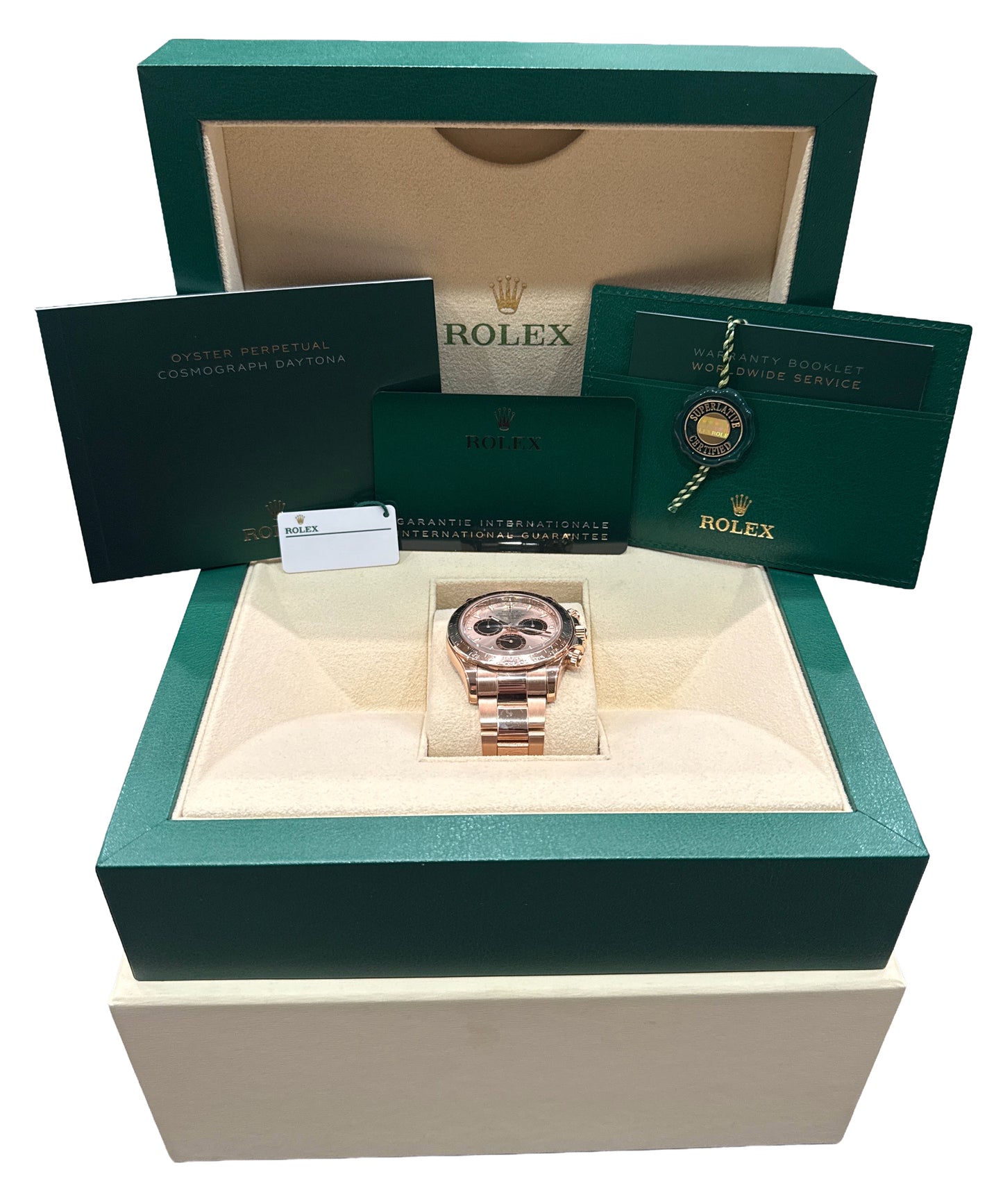 2023 PAPERS Rolex Daytona SUNDUST Black 18K Rose Gold 40mm 126505 Watch BOX