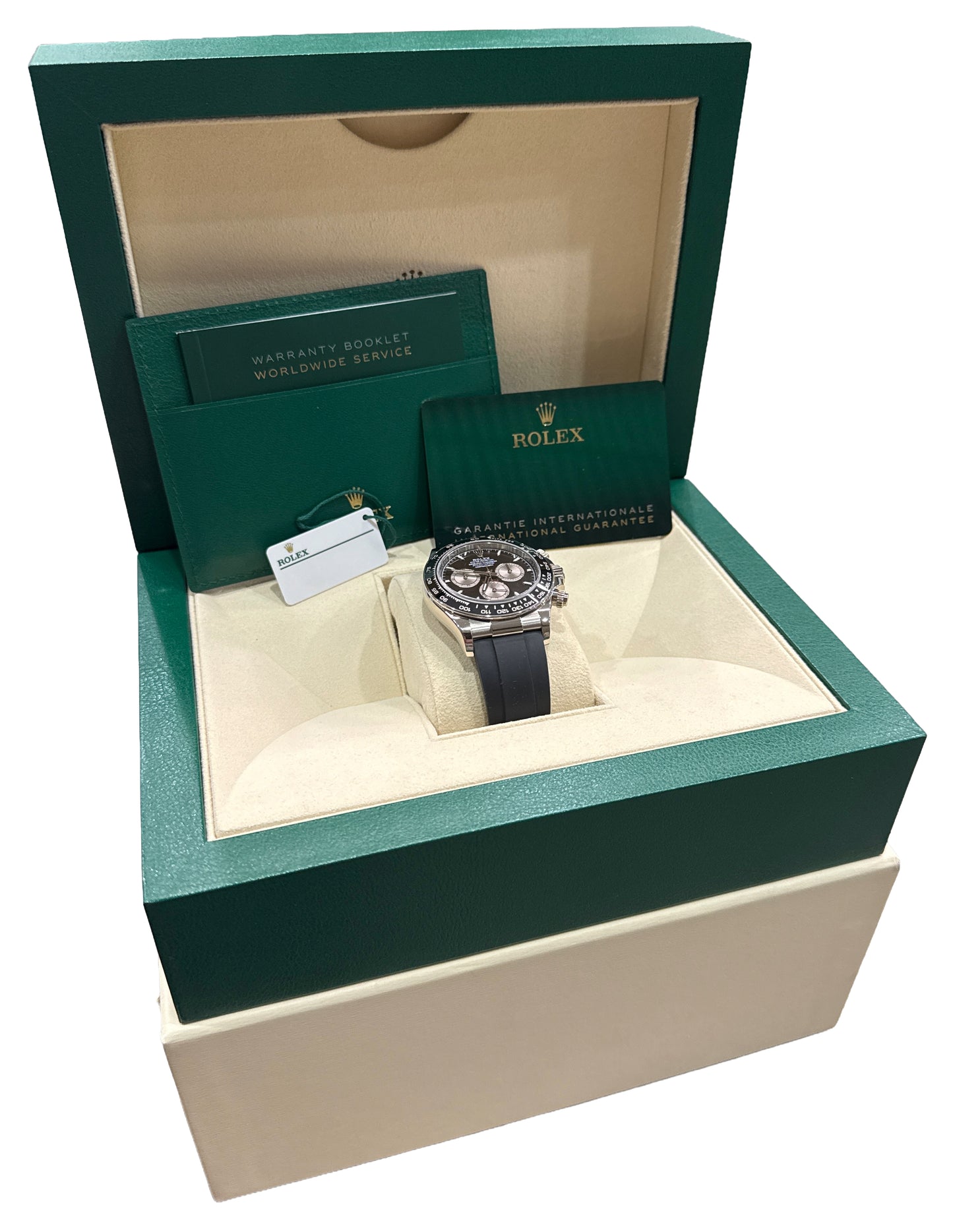 2024 PAPERS Rolex Daytona BLACK 18K White Gold OYSTERFLEX 126519 LN Watch BOX