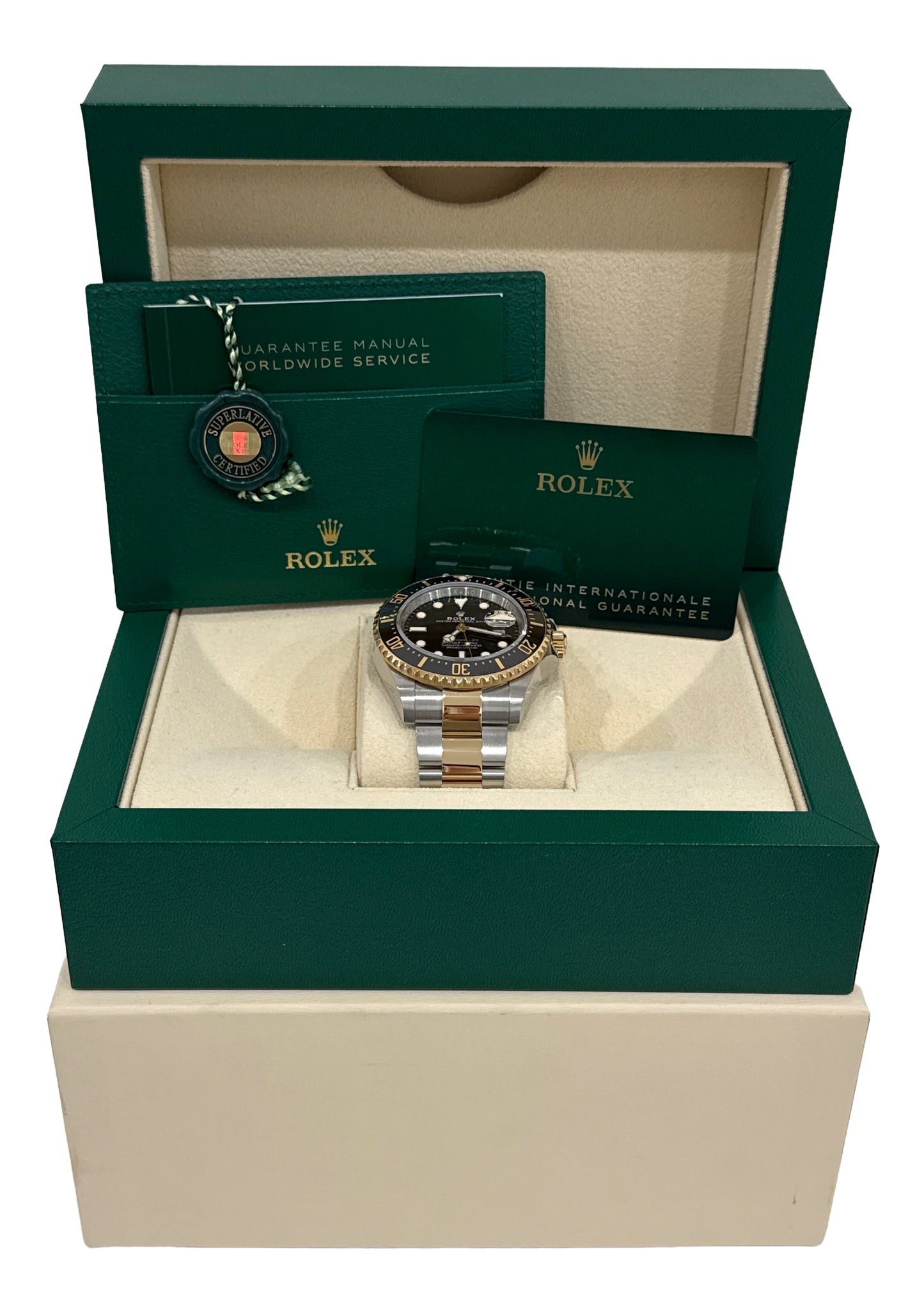 2022 PAPERS Rolex Sea-Dweller 43mm BLACK Two-Tone 18K Gold Steel 126603 BOX