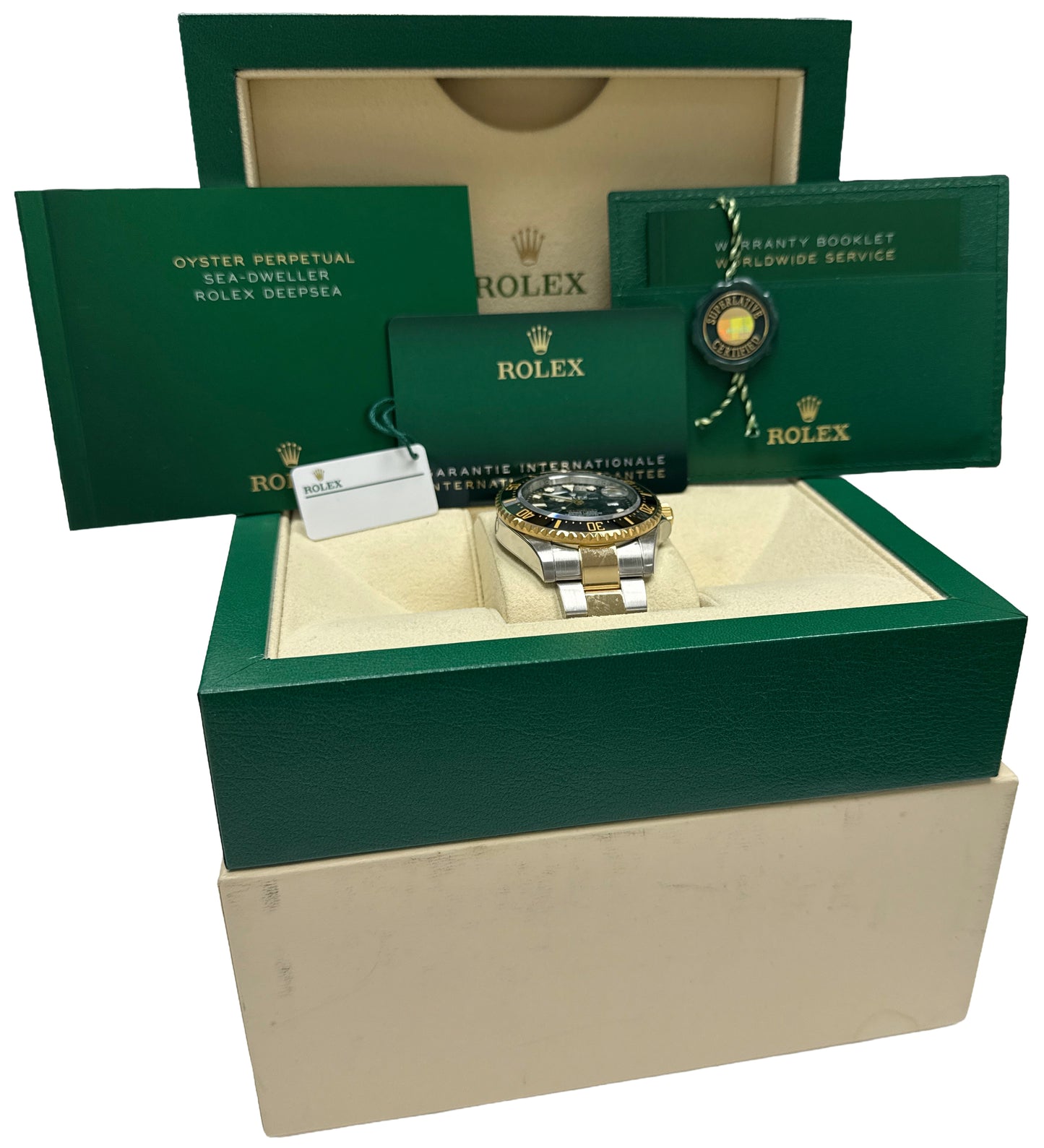 2021 PAPERS Rolex Sea-Dweller 43mm BLACK Two-Tone 18K Gold Steel 126603 BOX