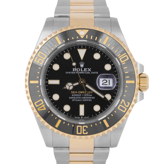 2020 PAPERS Rolex Sea-Dweller 43mm Two-Tone 18K Gold Black Watch 126603 B+P