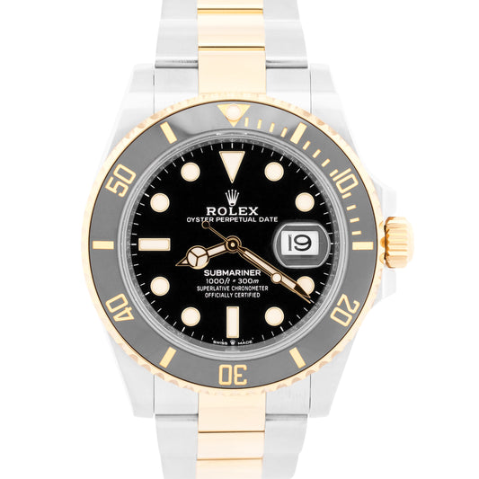 2022 PAPERS Rolex Submariner Date BLACK Two-Tone Gold 41mm 126613 LN Watch BOX