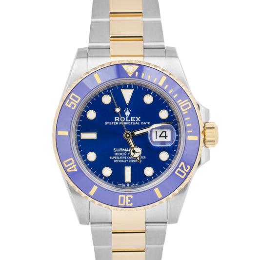 MINT 2022 Rolex Submariner Date 41mm Blue Two-Tone 18K Yellow Gold 126613 LB BOX