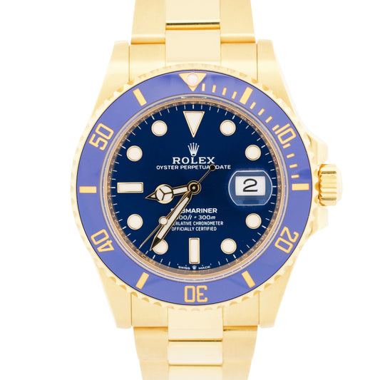 2022 PAPERS Rolex Submariner Date 41 BLUE 18K Yellow Gold 41mm 126618 LB BOX