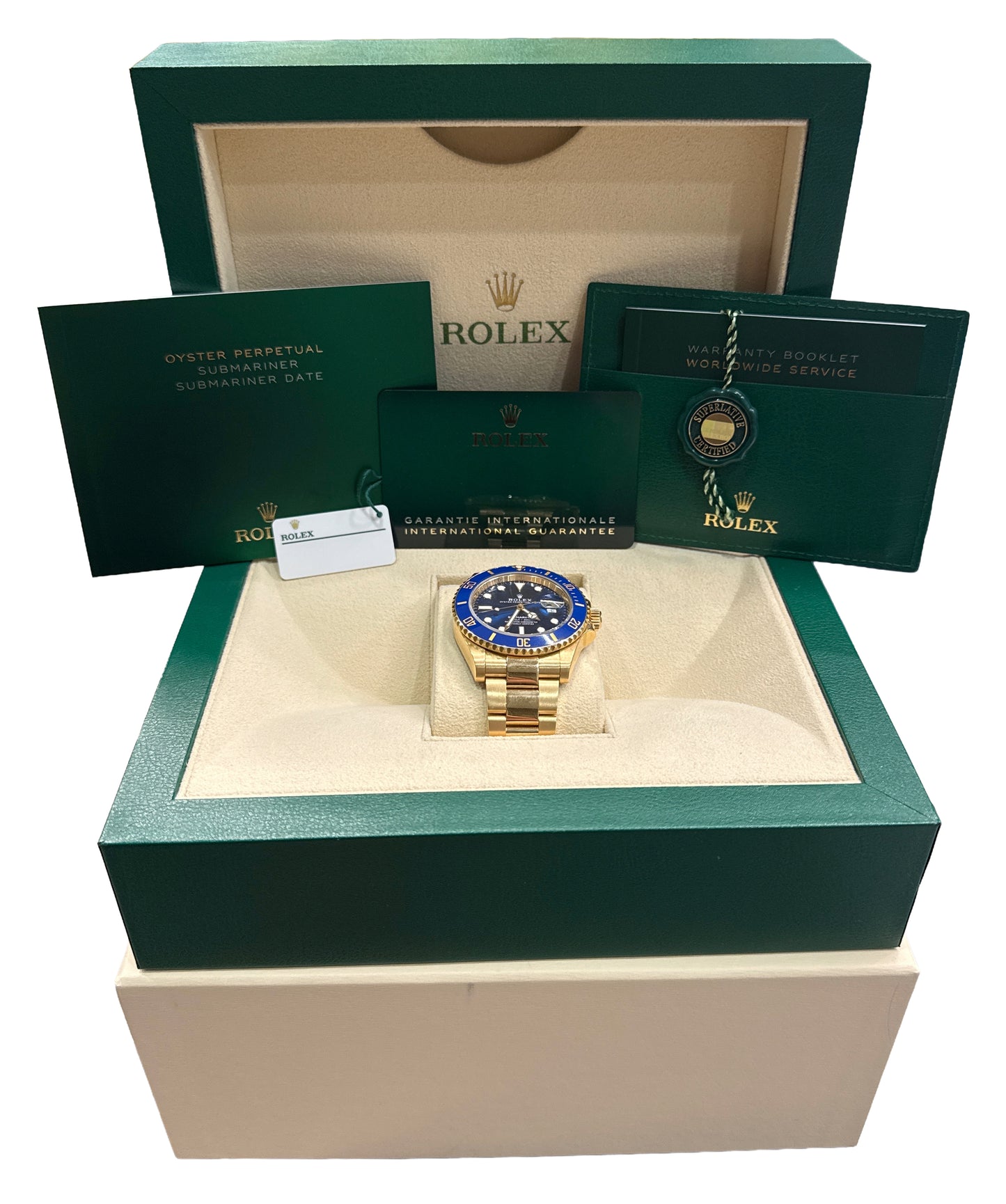 2022 PAPERS Rolex Submariner Date 41 BLUE 18K Yellow Gold 41mm 126618 LB BOX