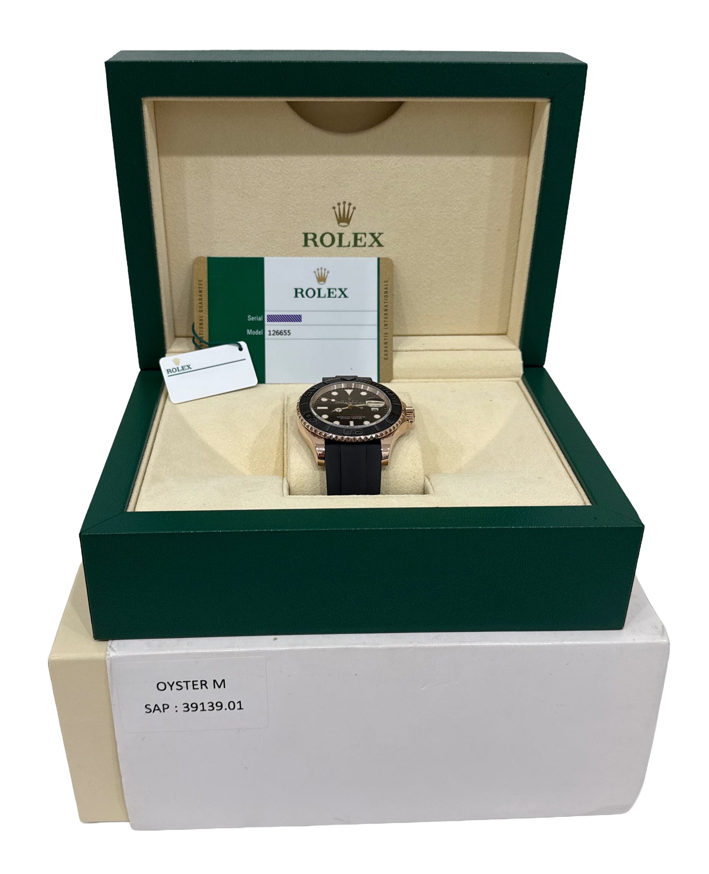 2019 PAPERS Rolex Yacht-Master BLACK 18K Everose Gold Oysterflex 40mm 126655 BOX