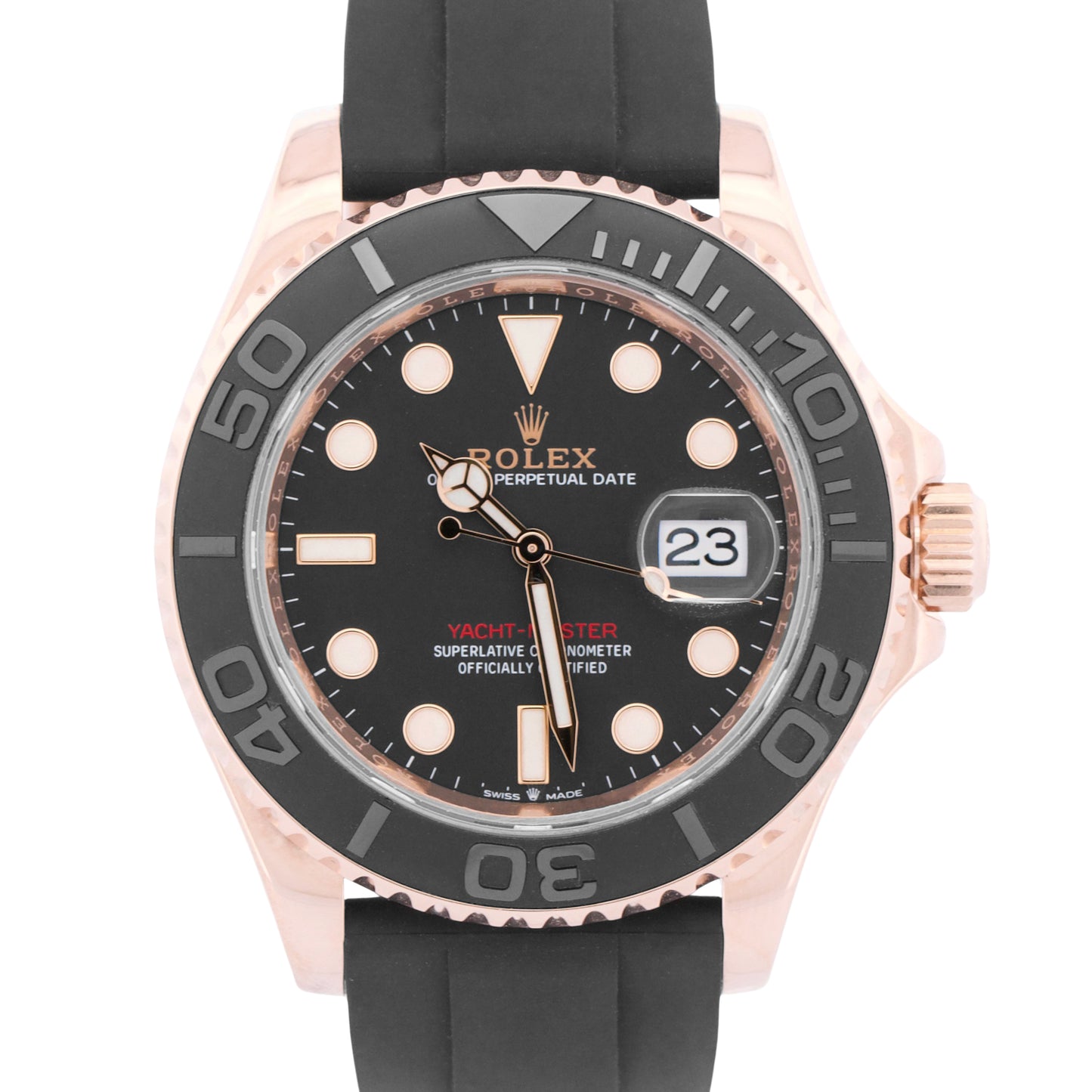 Rolex Yacht-Master 40mm 18K Everose Gold BLACK Oysterflex Rubber 126655 BOX