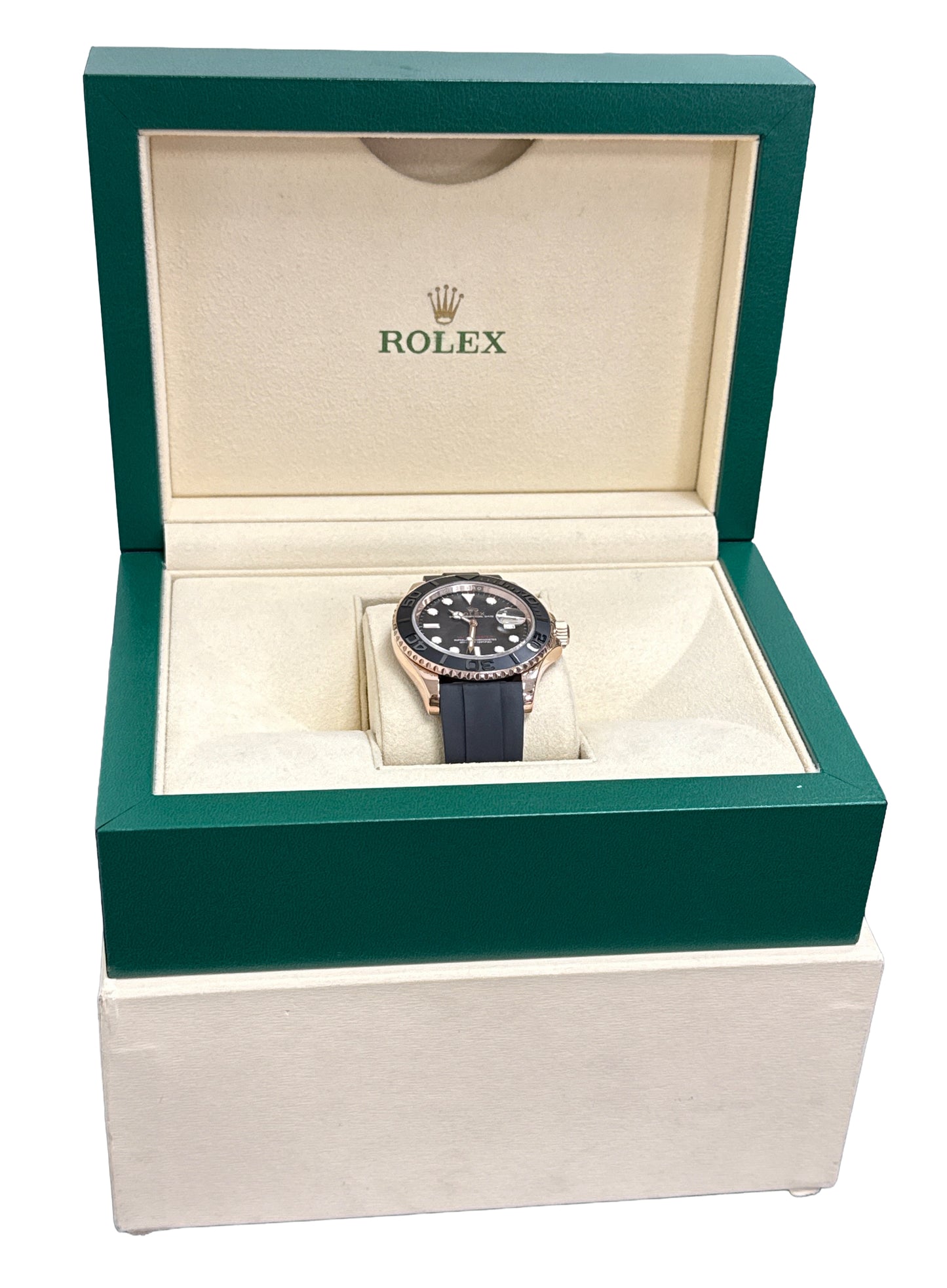 Rolex Yacht-Master 40mm 18K Everose Gold BLACK Oysterflex Rubber 126655 BOX