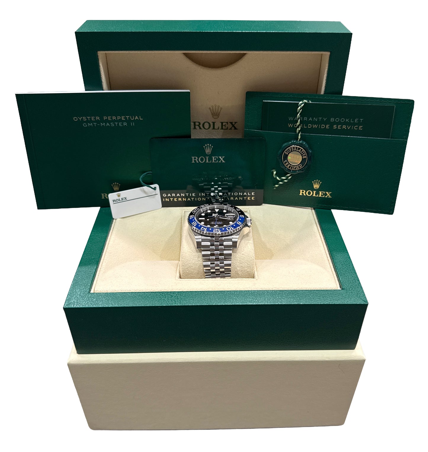 2021 PAPERS Rolex GMT-Master II BATGIRL 40mm Blue Steel JUBILEE 126710 BLNR BOX