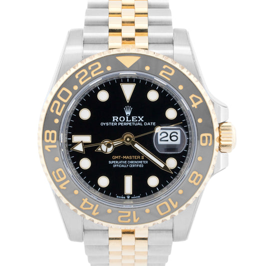 Rolex GMT-Master II 18K Yellow Gold BLACK Steel 18K 40mm JUBILEE 126713 GRNR