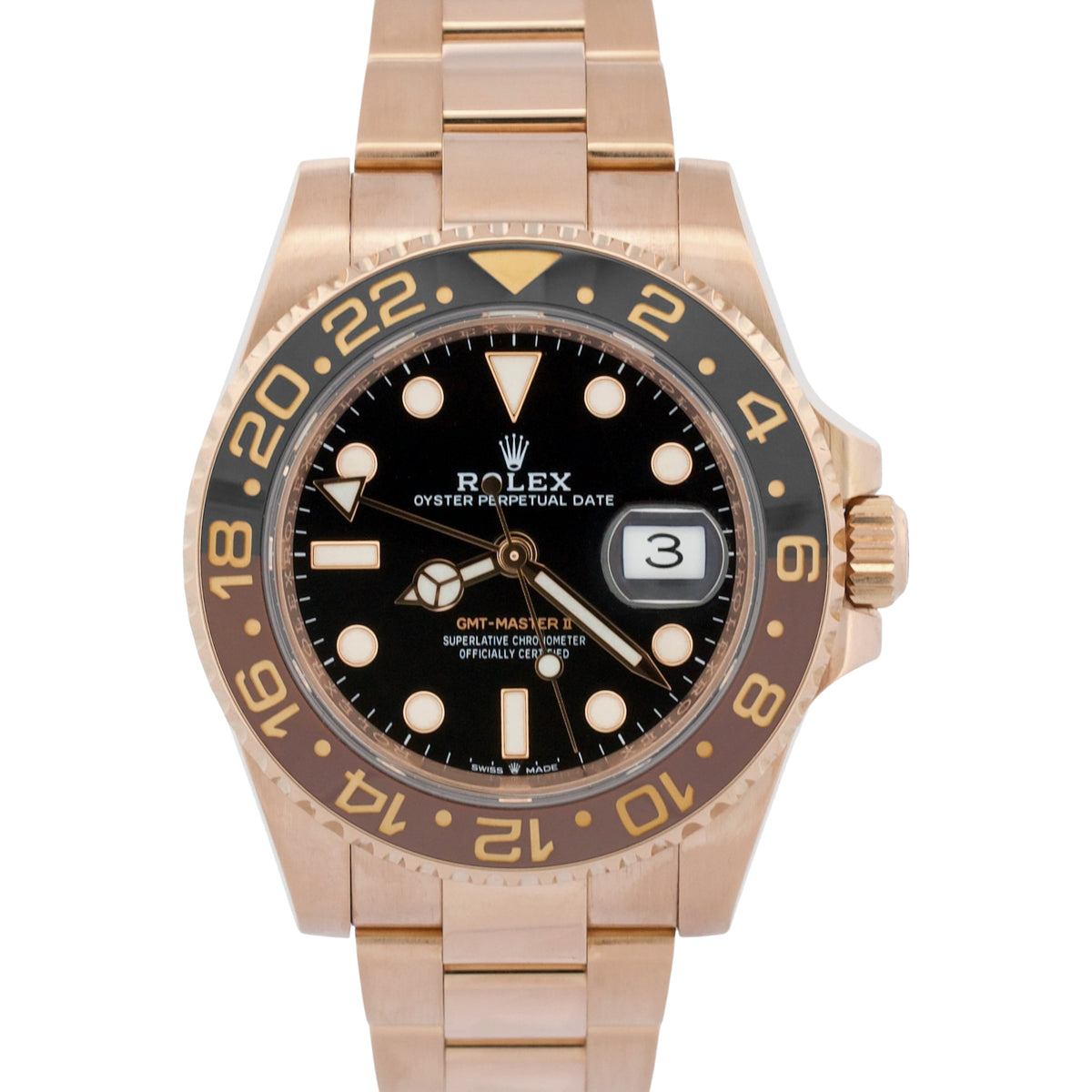 2018 Rolex GMT-Master II 126715 CHNR Root Beer 18K Rose Gold 40mm Box Papers