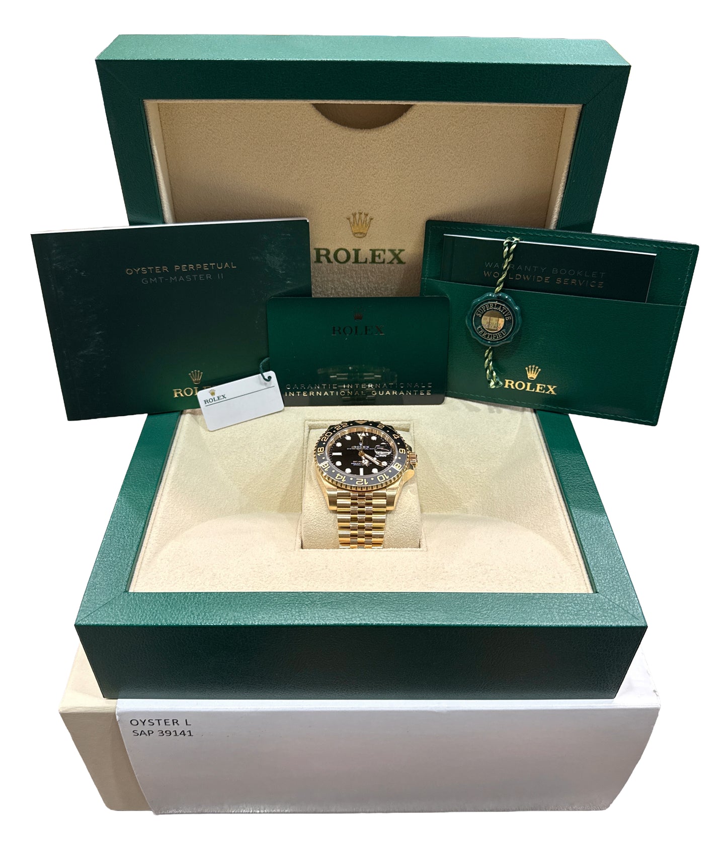 2025 PAPERS Rolex GMT-Master II JUBILEE 18K Yellow 126718 GRNR 40mm Watch BOX