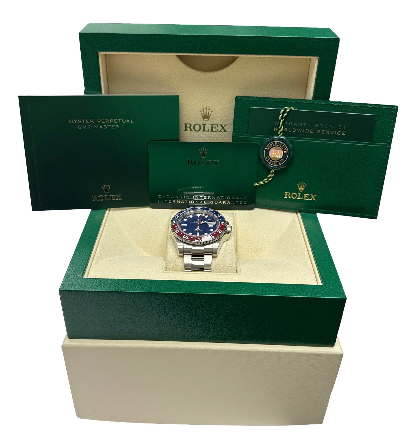 2023 PAPERS Rolex GMT-Master II PEPSI Red Blue 18K White Gold 126719 BLRO BOX
