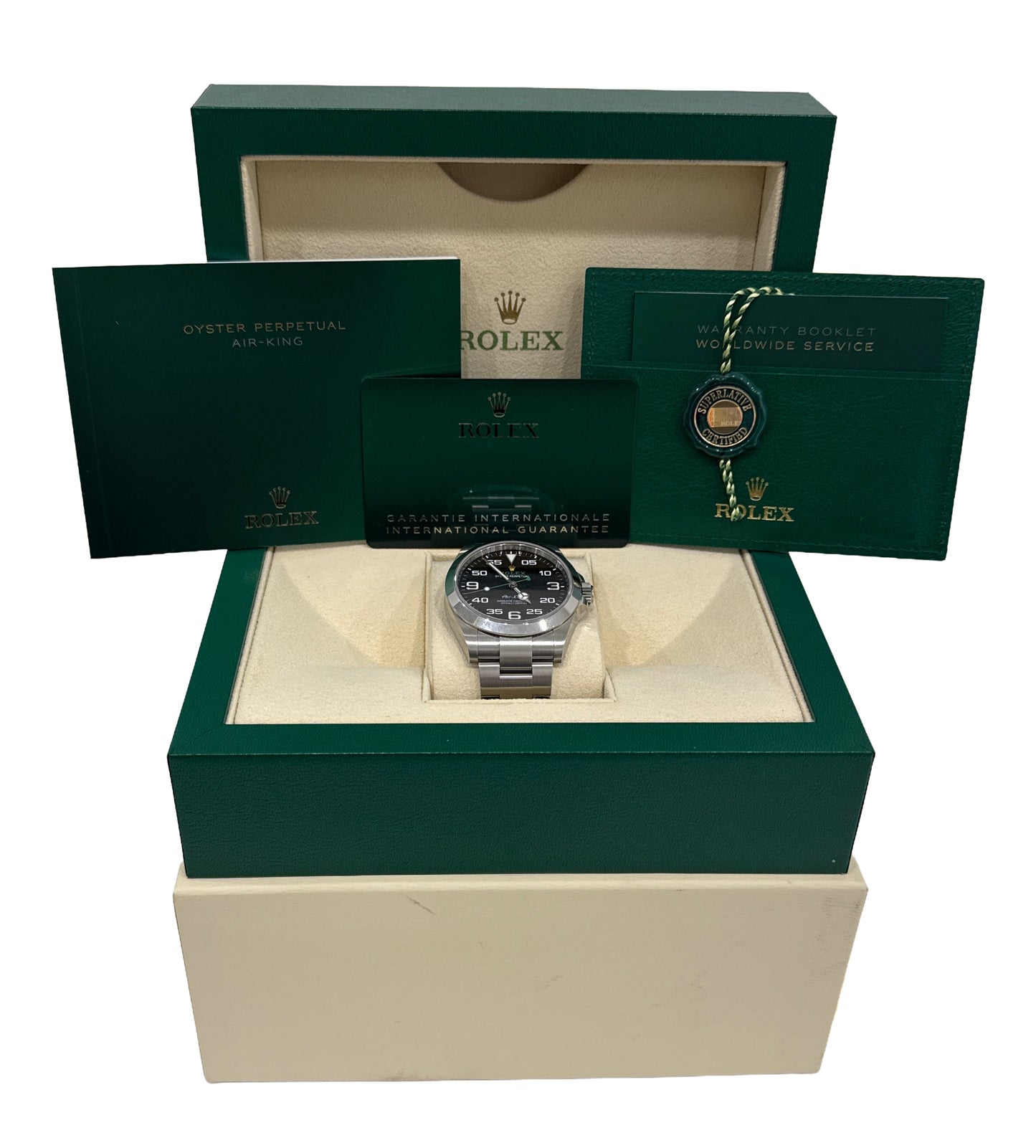 UNPOLISHED 2023 PAPERS Rolex Air-King 40mm Green BLACK Steel Watch 126900 BOX