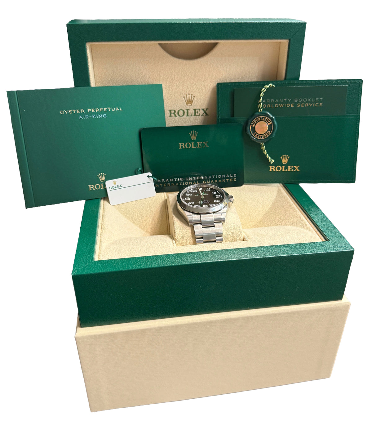 Unpolished 2024 Rolex Air-King 126900 Black Stainless Steel 40mm Box Papers