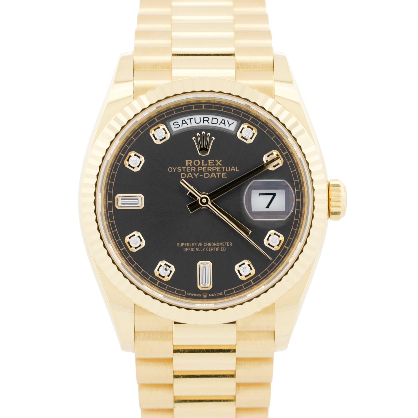 2025 PAPERS Rolex Day-Date President 18K Gold GREY DIAMOND 36mm 128238 BOX