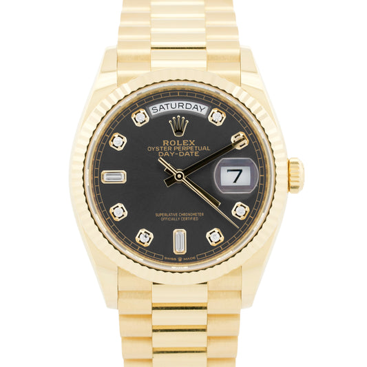 2025 PAPERS Rolex Day-Date President 18K Gold GREY DIAMOND 36mm 128238 BOX