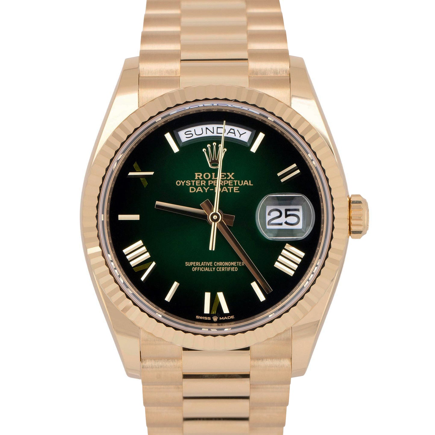 BRAND NEW SEP 2025 Rolex Day-Date President 18K Gold GREEN OMBRÉ 36mm 128238 B+P