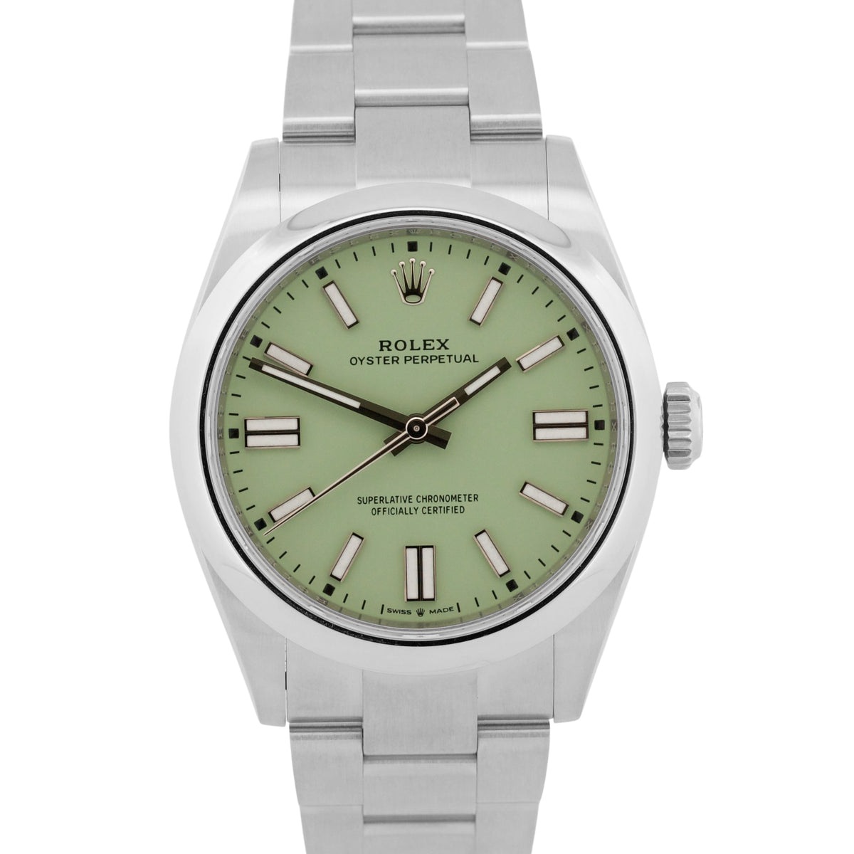 New 2026 Rolex Oyster Perpetual 134300 Pistachio Green Steel 41mm Box Papers