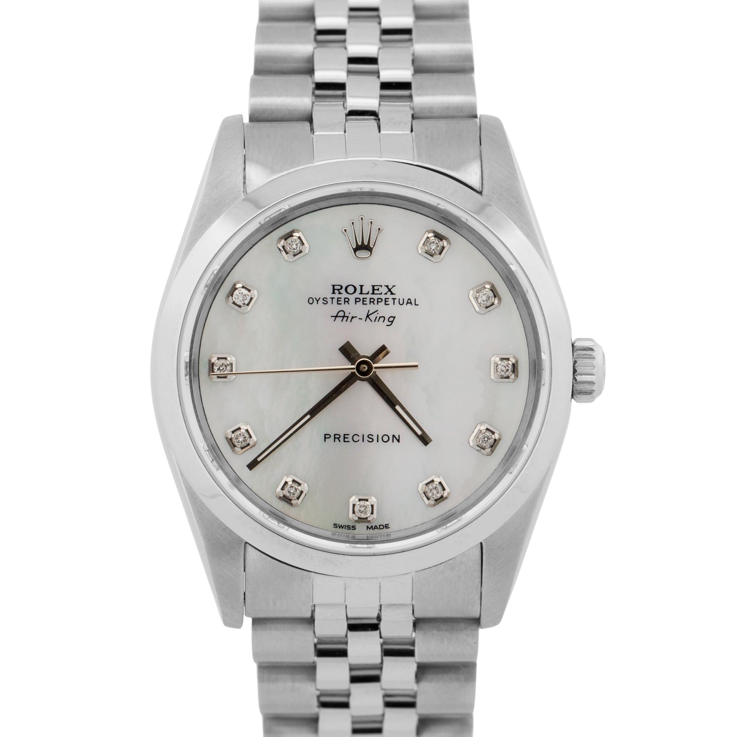 Rolex Air-King Precision MOP DIAMOND Stainless Steel 34mm JUBILEE Watch 14000
