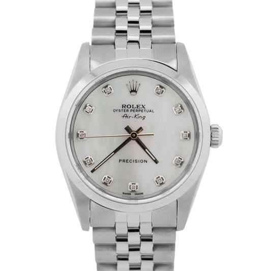 Rolex Air-King Precision MOP DIAMOND Stainless Steel 34mm JUBILEE Watch 14000