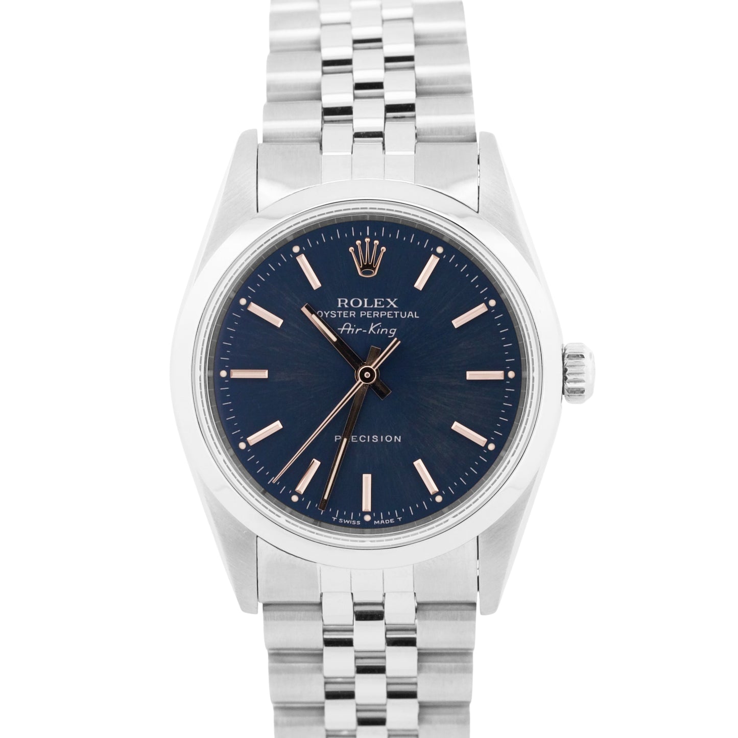 PAPERS Rolex Oyster Perpetual Air-King BLUE 34mm JUBILEE Stainless 14000 BOX