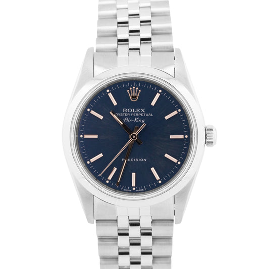 PAPERS Rolex Oyster Perpetual Air-King BLUE 34mm JUBILEE Stainless 14000 BOX