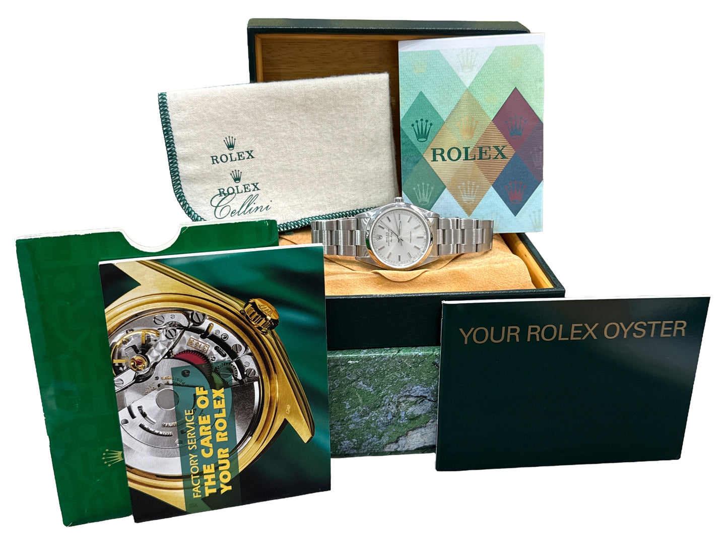 2004 PAPERS Rolex Oyster Perpetual Air-King SILVER Oyster 34mm Steel 14000M BOX
