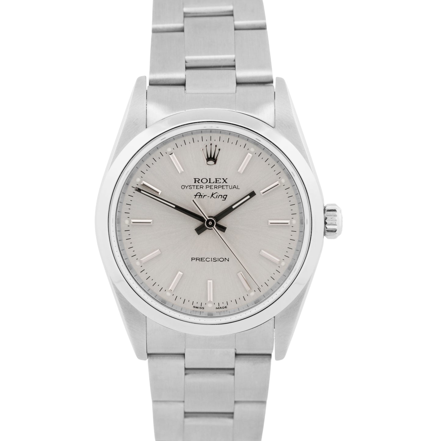 2004 PAPERS Rolex Oyster Perpetual Air-King SILVER Oyster 34mm Steel 14000M BOX