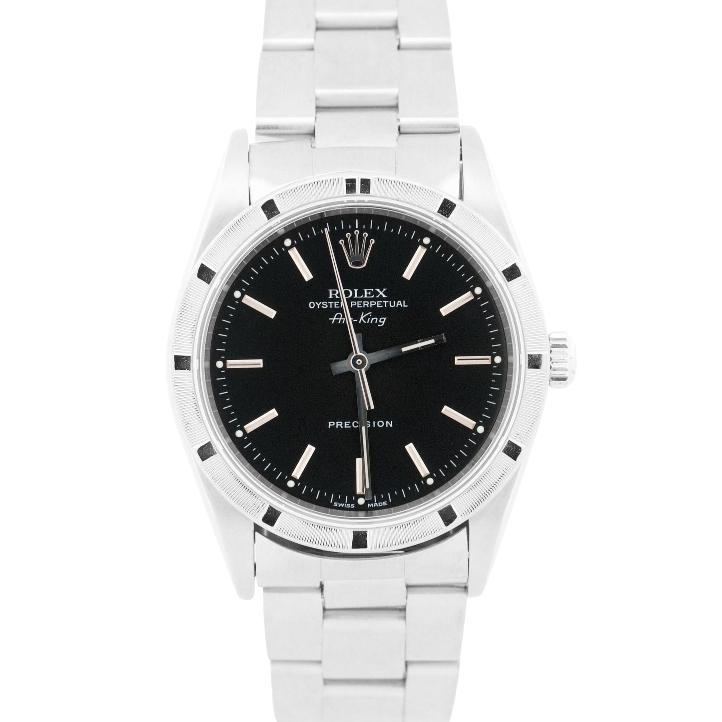 MINT Rolex Oyster Perpetual Air-King BLACK Steel NO-HOLES 34mm Watch 14010M