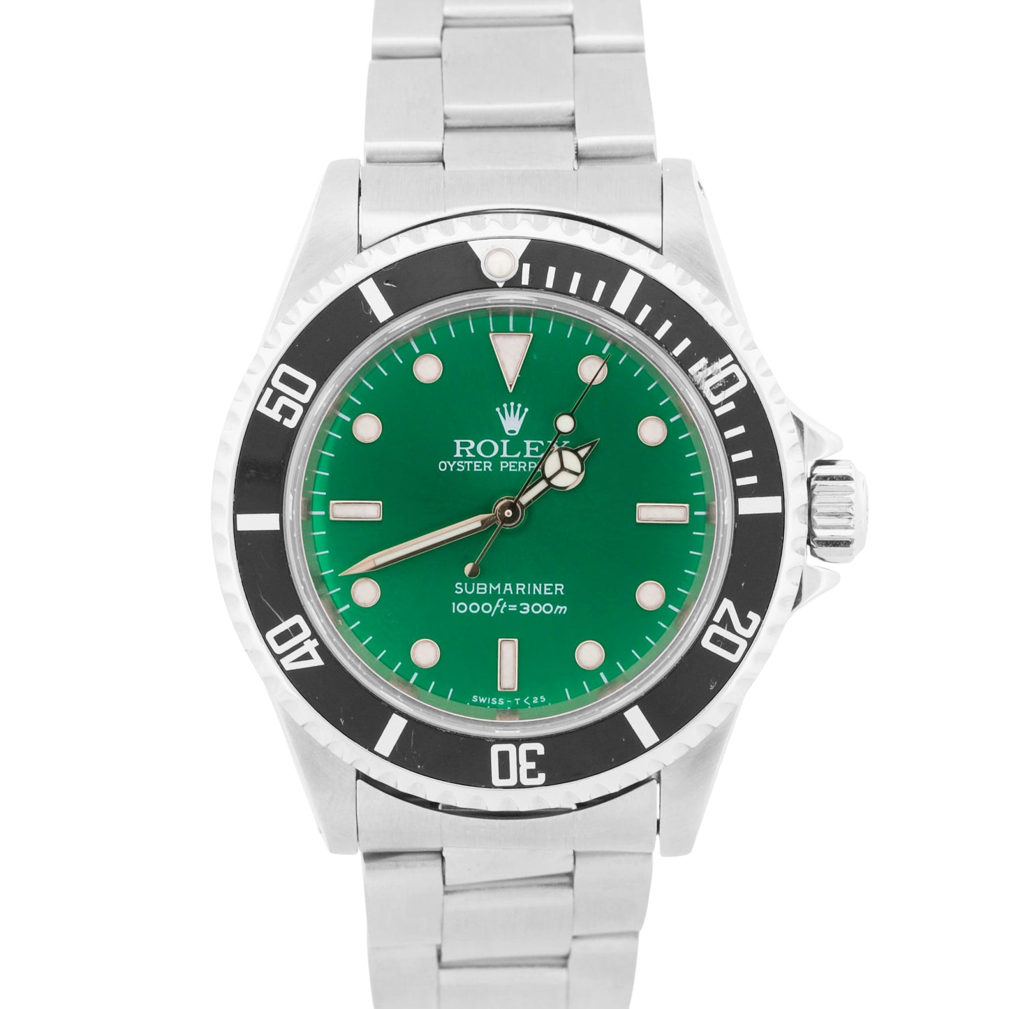 Rolex No-Date Submariner GREEN Black Stainless Steel 40mm 14060 Oyster Watch