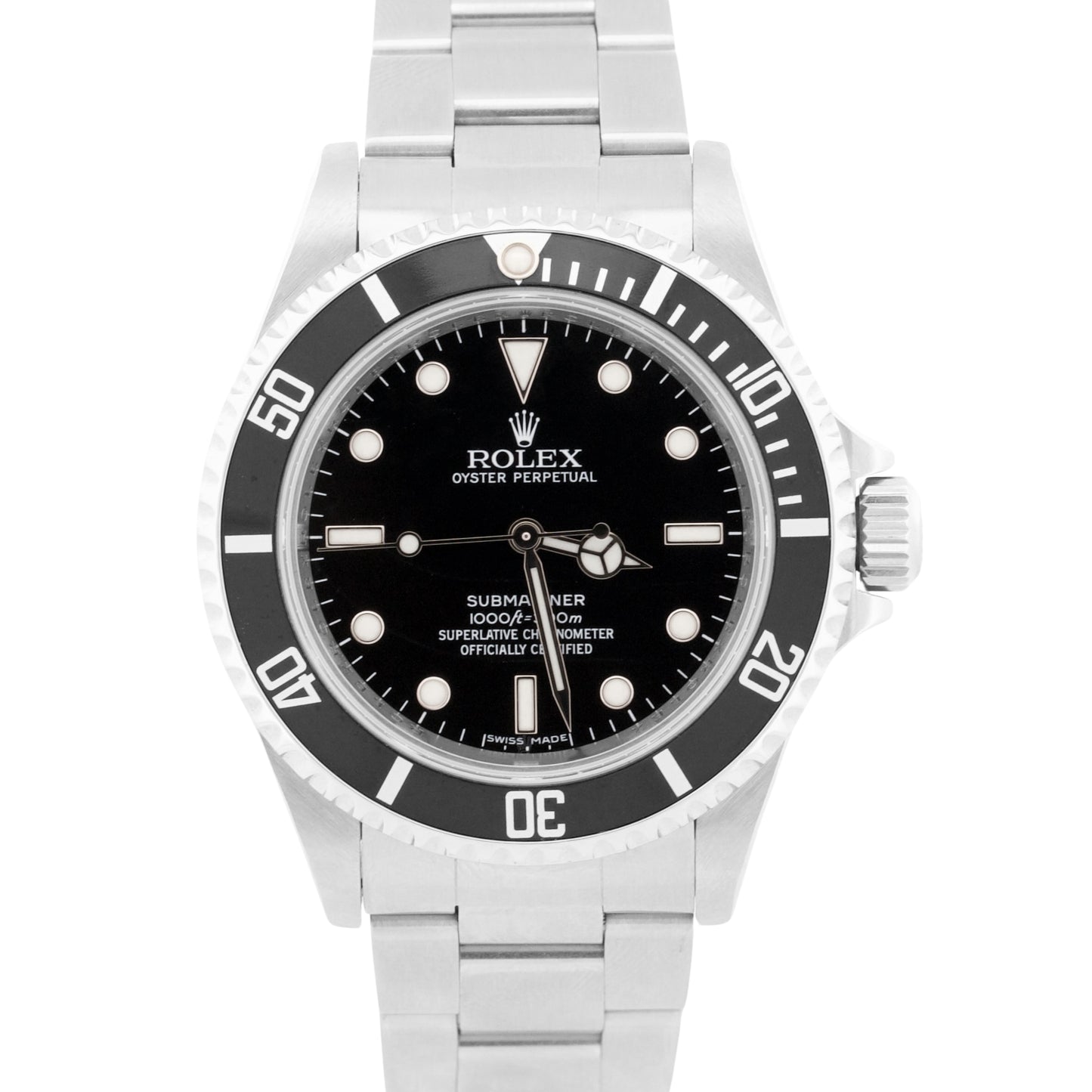 Rolex Submariner No-Date BLACK 4-Line Stainless Steel REHAUT 40mm Watch 14060