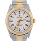 MINT Rolex Oyster Perpetual WHITE ROMAN Buckley 18K Gold Steel Oyster 34mm 14233