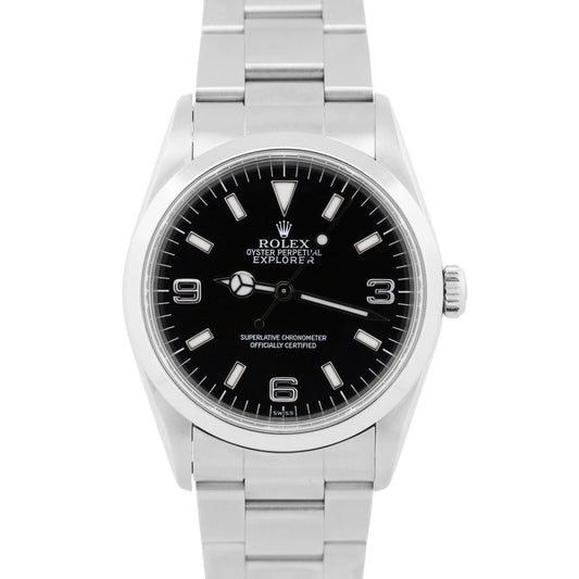 1999 Rolex Explorer I 36mm Black SWISS ONLY Steel NO-HOLES 3-6-9 Watch 14270