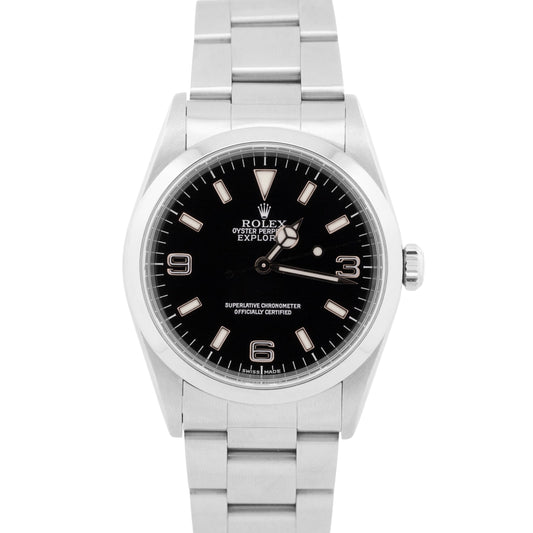 Rolex Explorer I BLACK 36mm 3-6-9 Stainless Steel Automatic NO-HOLES Watch 14270
