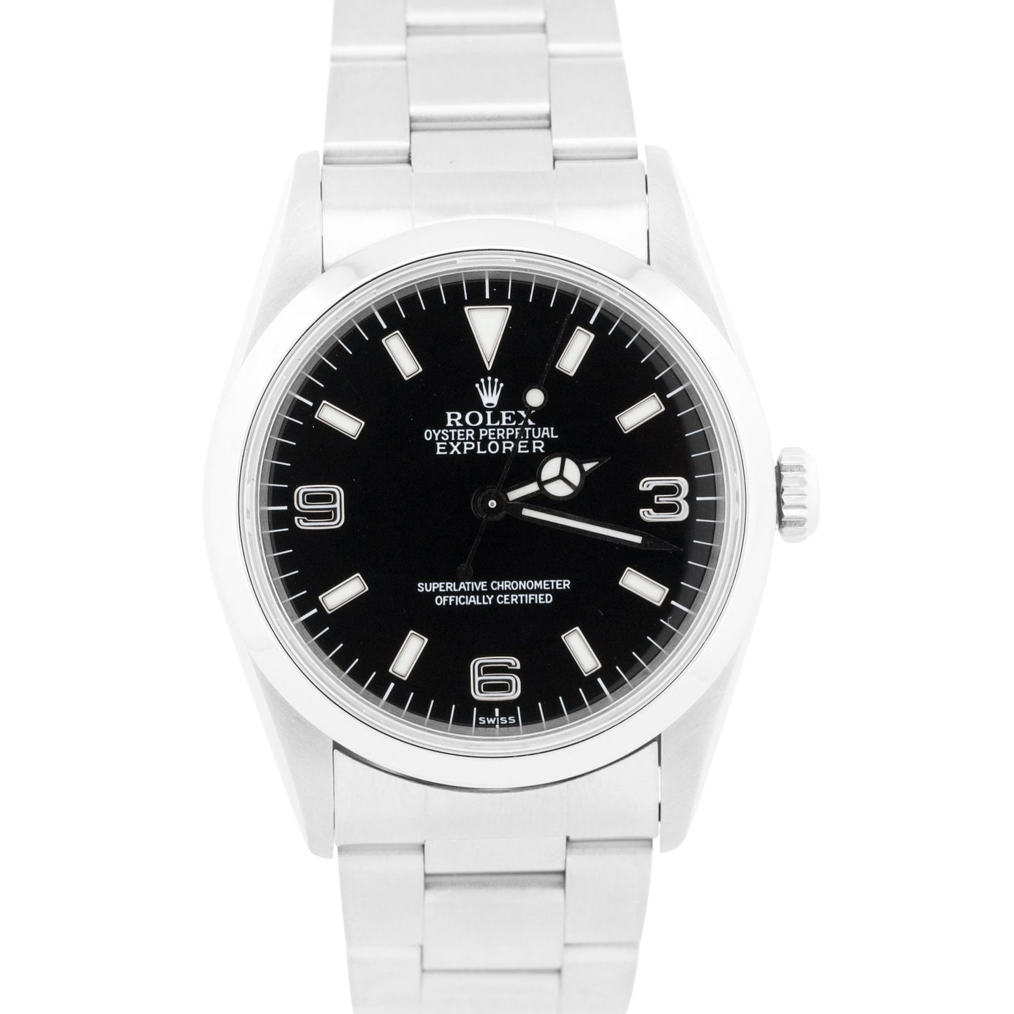 Rolex Explorer I 36mm Black SWISS ONLY Steel Oyster NO-HOLES 3-6-9  Watch 14270