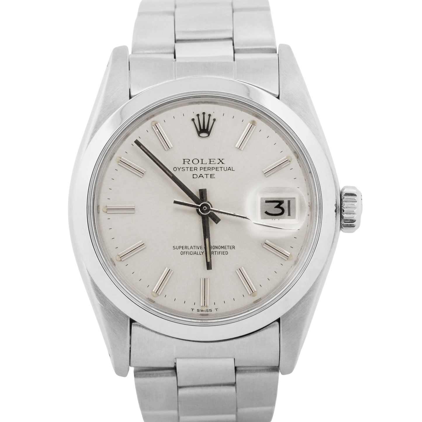 VINTAGE 1975 Rolex Oyster Perpetual Date SILVER Stainless Steel Oyster 34mm 1500