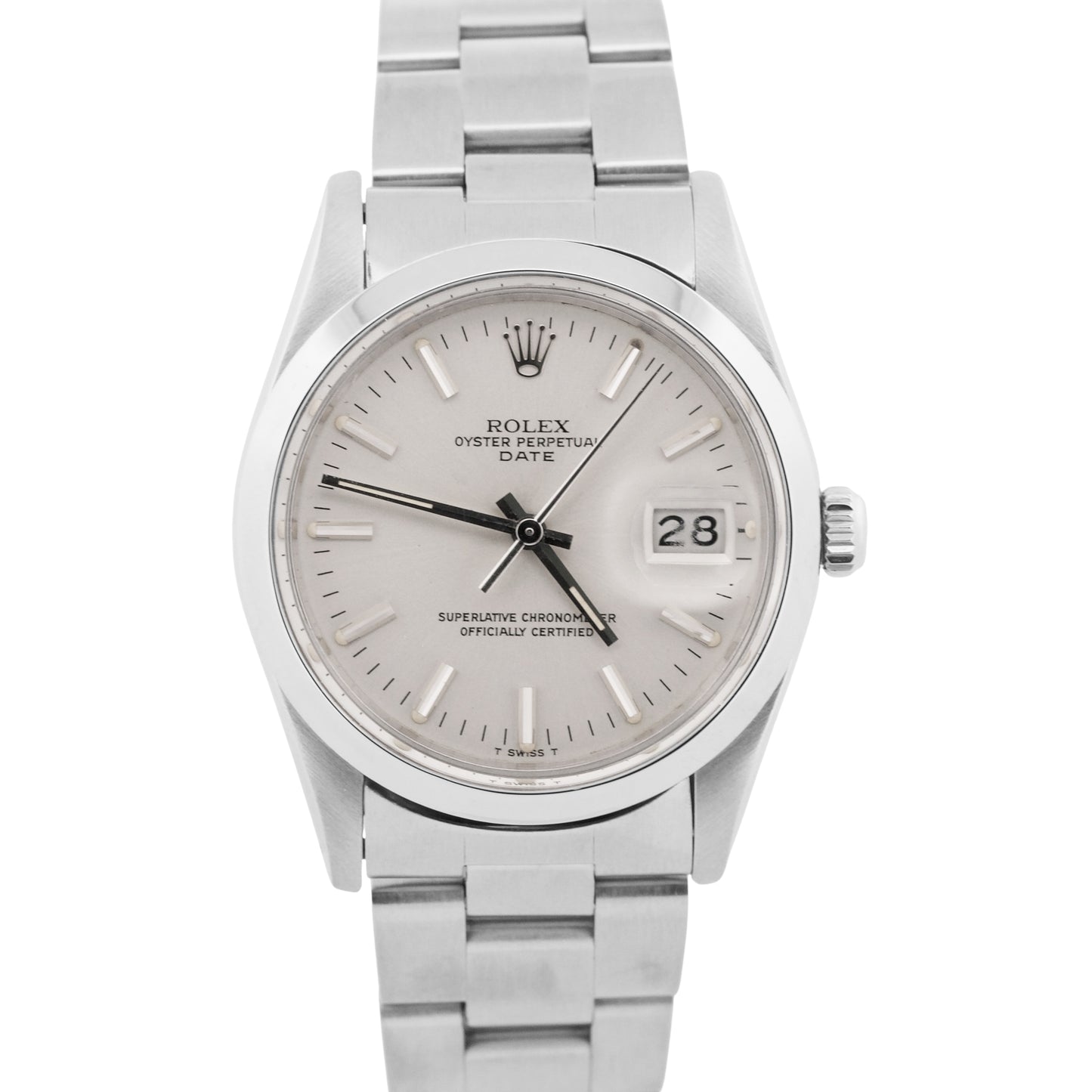 VINTAGE 1982 Rolex Oyster Perpetual Date SILVER 34mm Steel Oyster Watch 15000