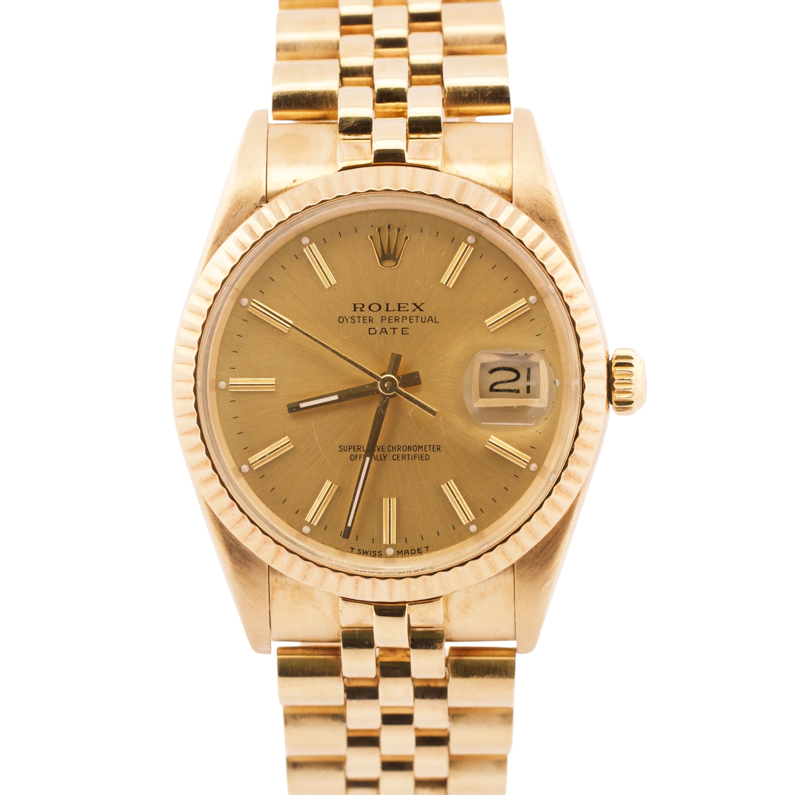 VINTAGE 1988 Rolex Oyster Perpetual Date 34mm CHAMPAGNE 14K
